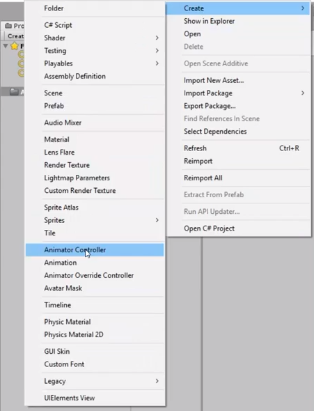 Unity 3d create animator controller